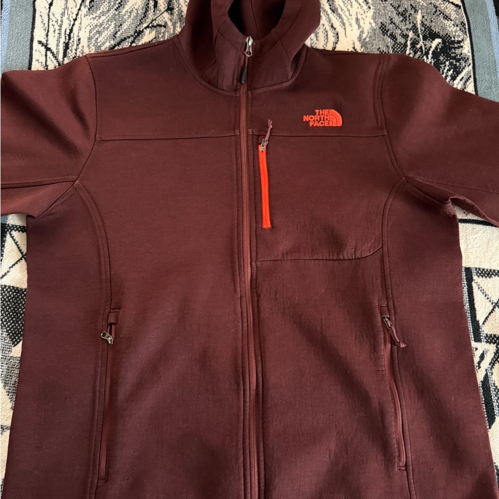 The North Face Burgundy Jacket with Orange Logo